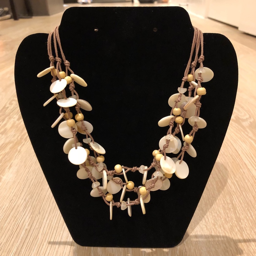 3 Strand Shell Medallion Corded Necklace